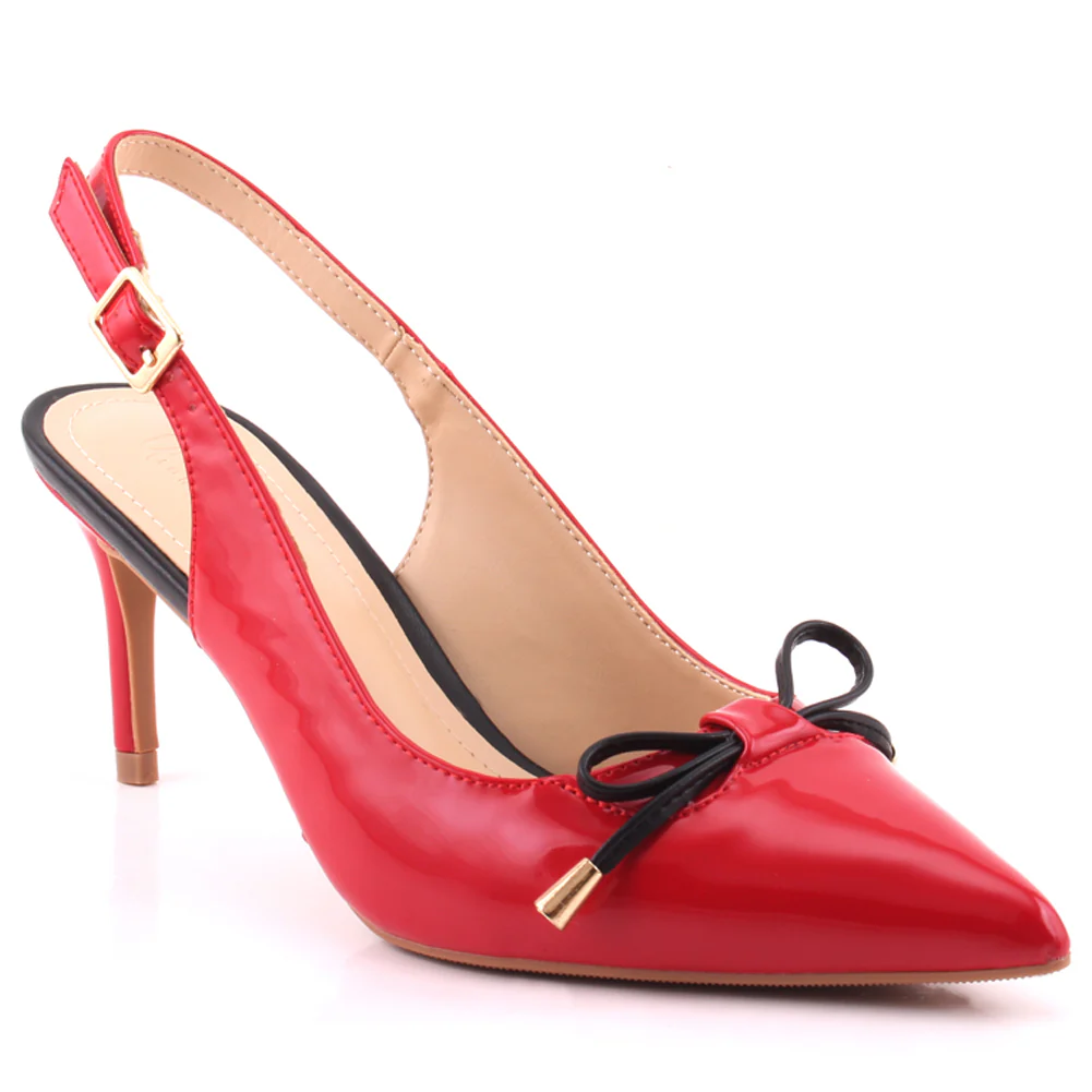 Women "EUDORA"Closed Pointed Toe Bow Design Sling Back Patent Stiletto Heel Sandals