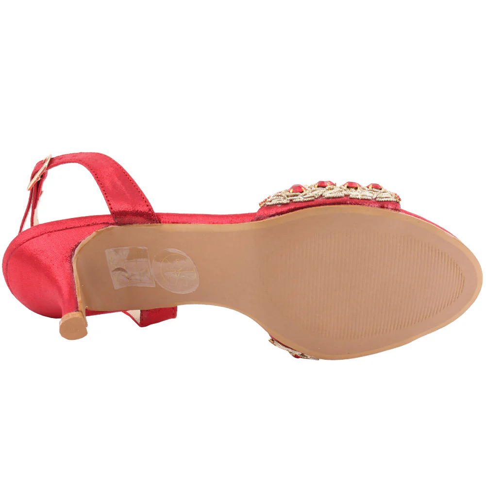 Women “FIA” Studs Decorated Shimmer Kitten Heel Buckle Closure Sandals - Image 5
