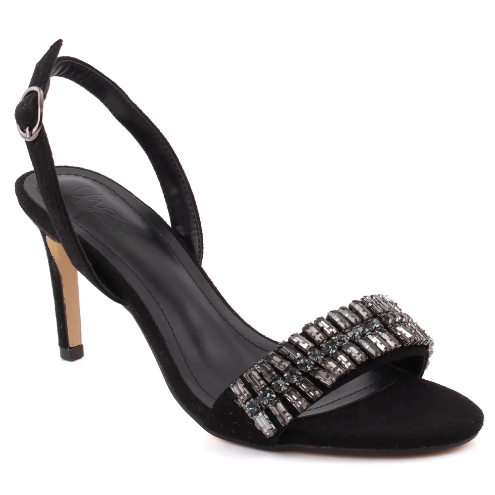 Women "GOLDIE" Stone Accented Buckle Closure Stiletto Heel Sling Back Sandals