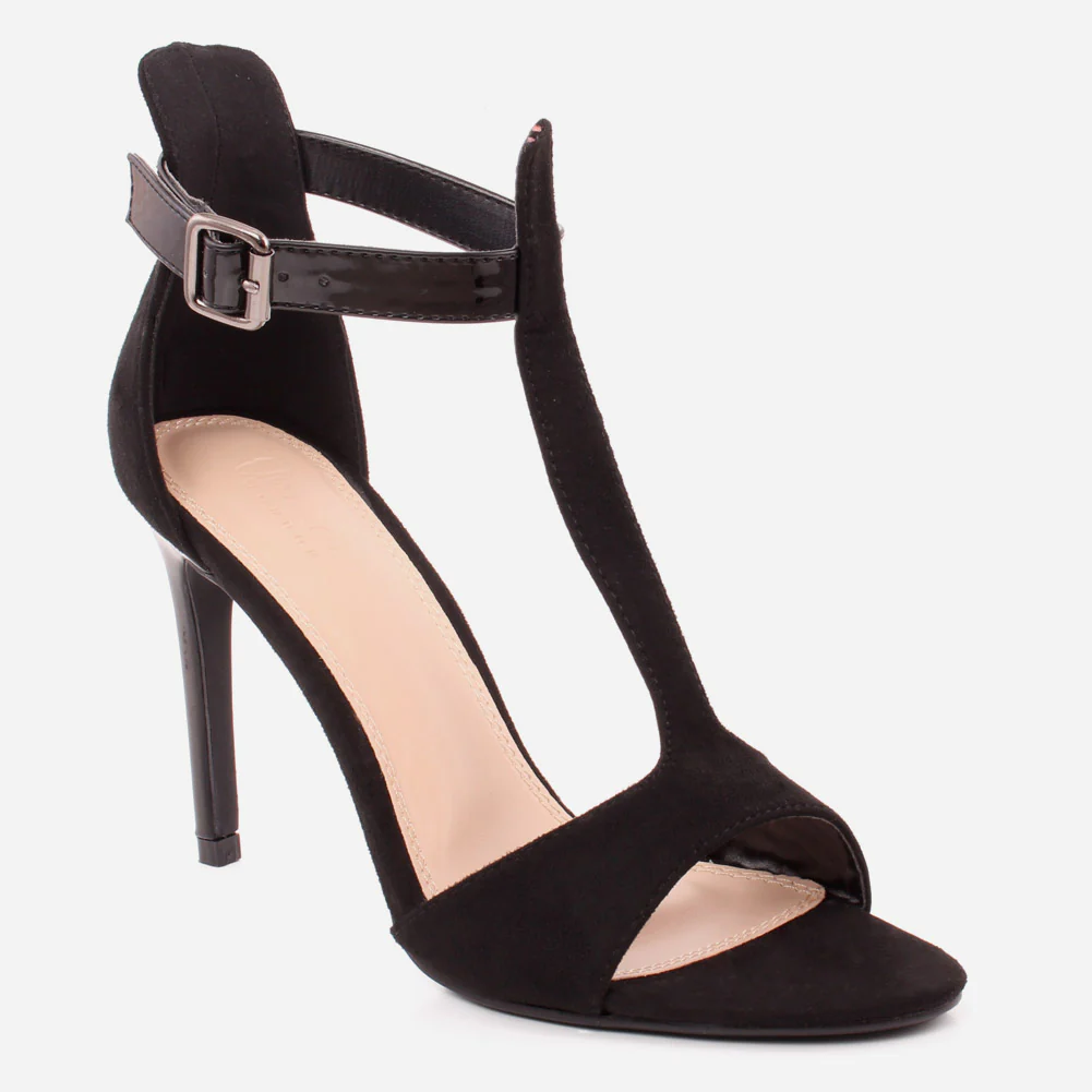 Women "IBSEN" T-Strap Multi-Color Closed Heel Cup Ankle Strap Stiletto Heel Sandals
