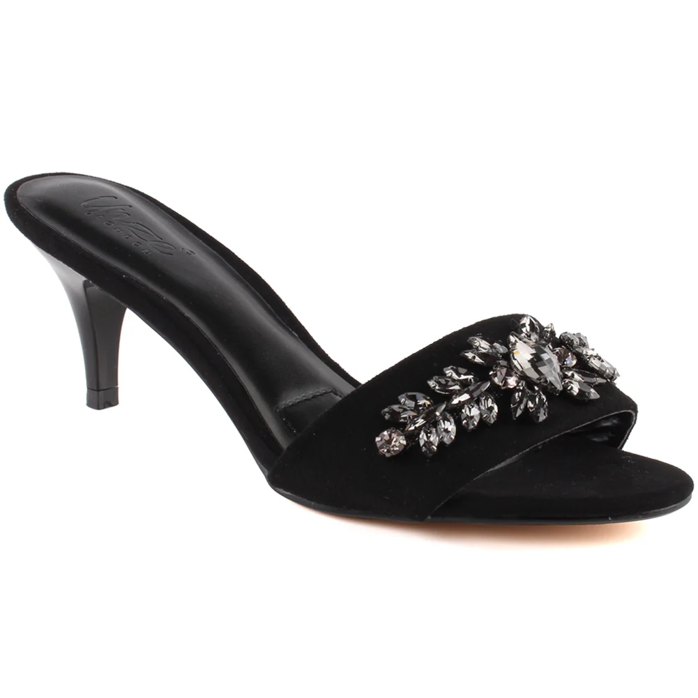 Women “JARRELL” Stone Decorated Open Toe Slip On Heel Sandals