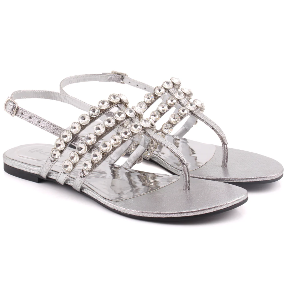 Women “JESSI” Decorated Stone Tri-Strap Buckle Closure Flat Thong Sandals - Image 2