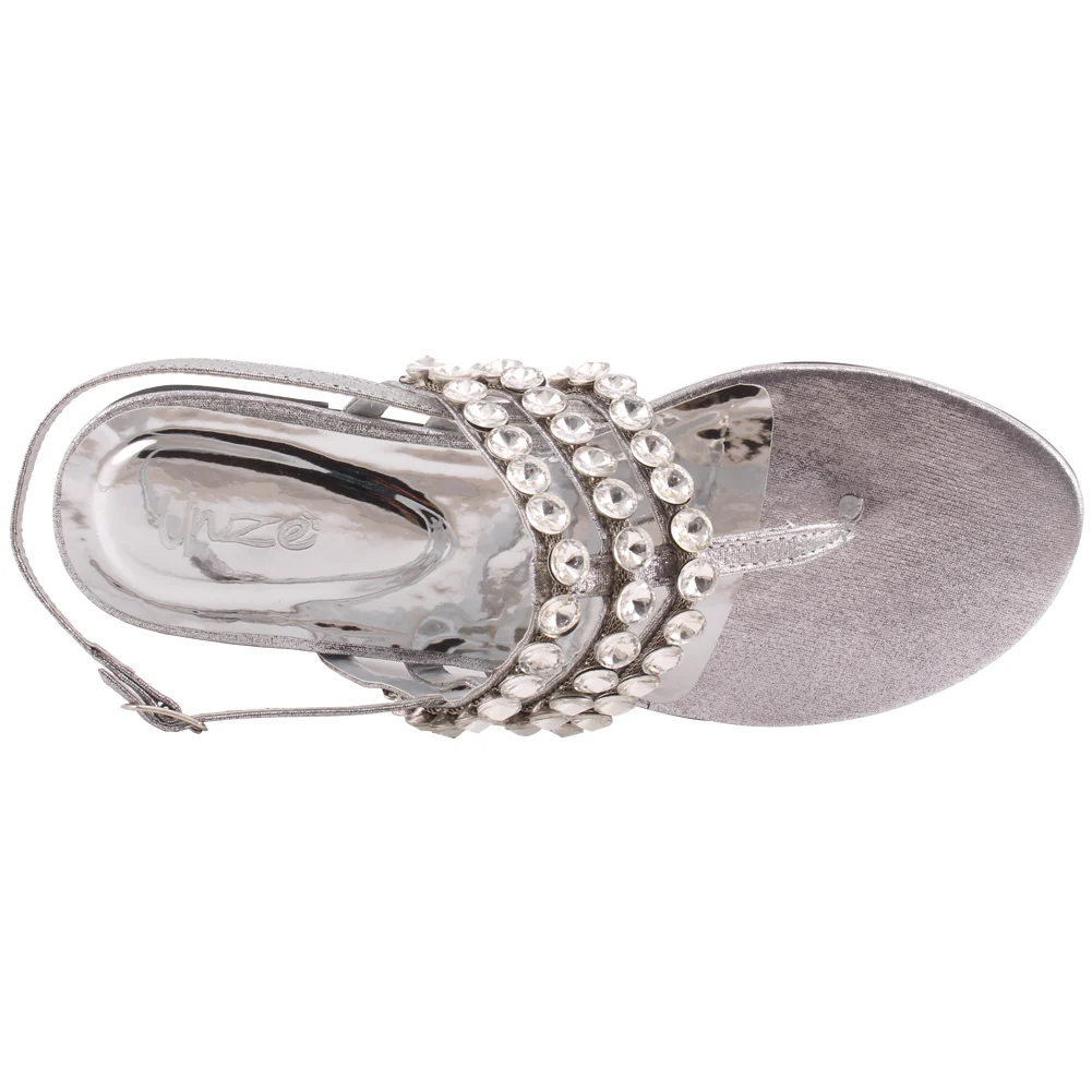 Women “JESSI” Decorated Stone Tri-Strap Buckle Closure Flat Thong Sandals - Image 4