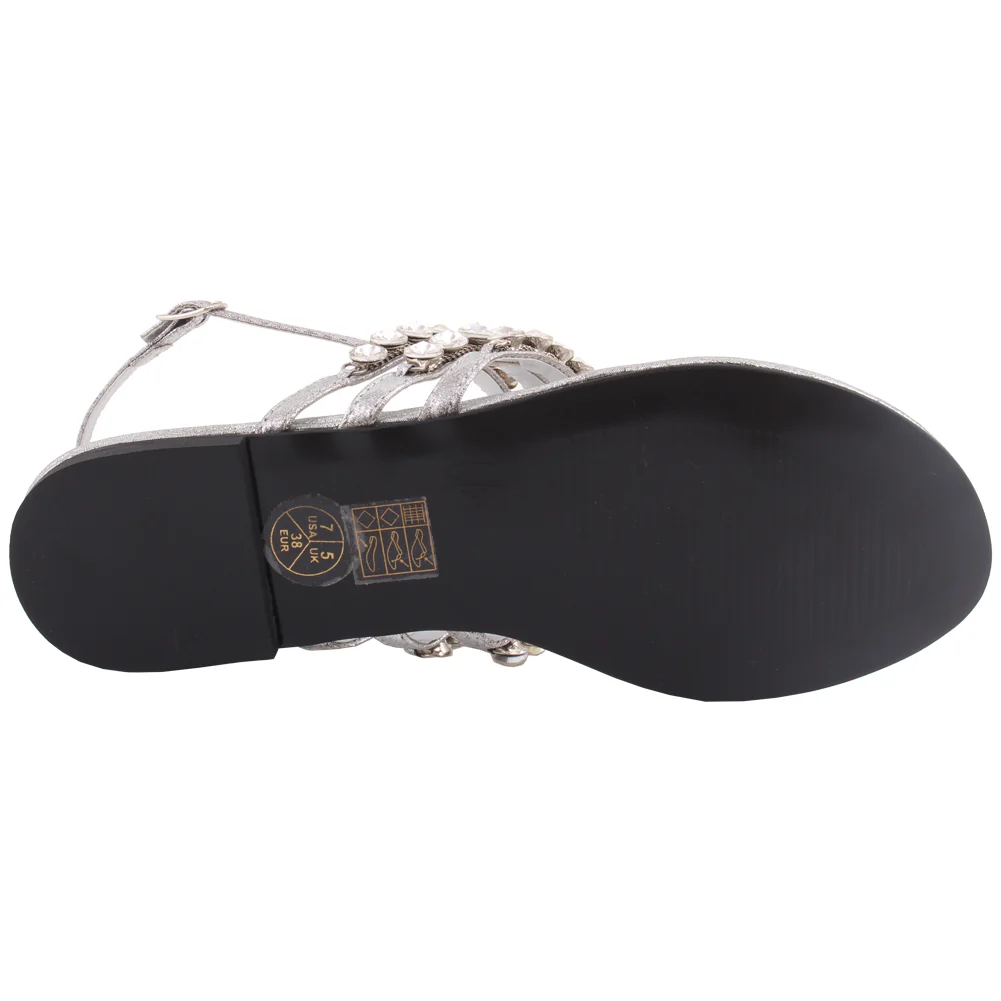 Women “JESSI” Decorated Stone Tri-Strap Buckle Closure Flat Thong Sandals - Image 5