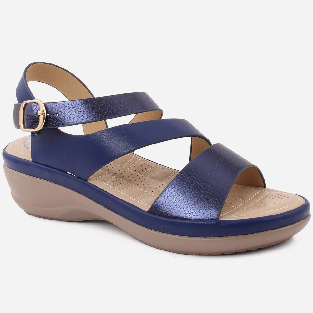 Women "JUNIPER" Patent Open Toe Cross Over Strap Comfort Wedge Sandals