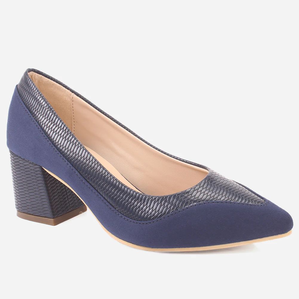 Women "KELLY" Two Tone Block Heel Court Shoes