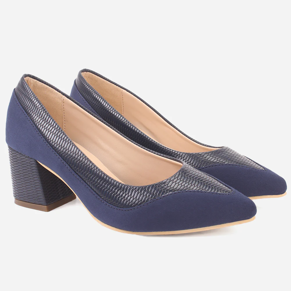 Women "KELLY" Two Tone Block Heel Court Shoes - Image 2