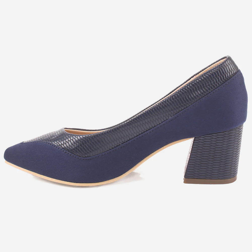 Women "KELLY" Two Tone Block Heel Court Shoes - Image 3