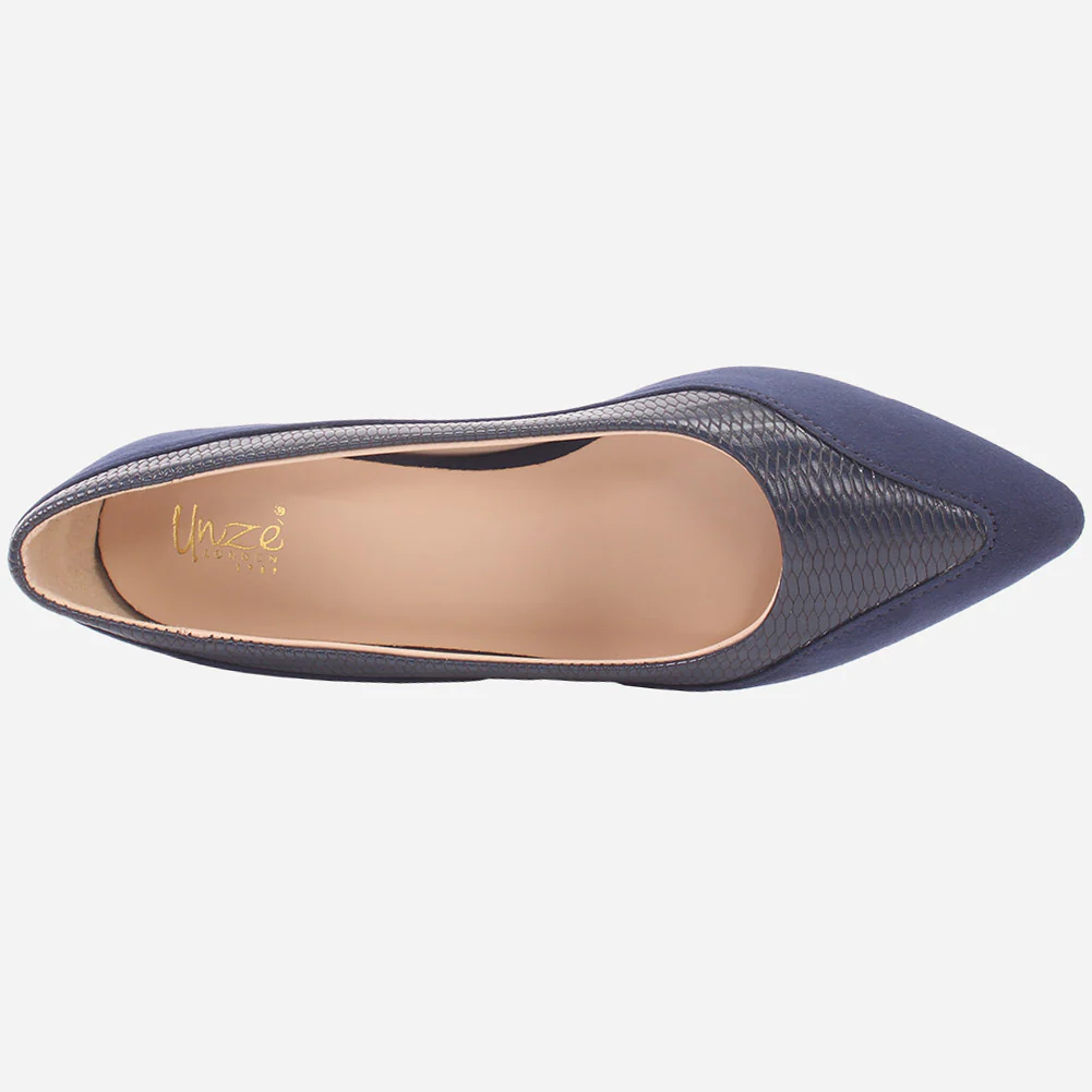 Women "KELLY" Two Tone Block Heel Court Shoes - Image 4