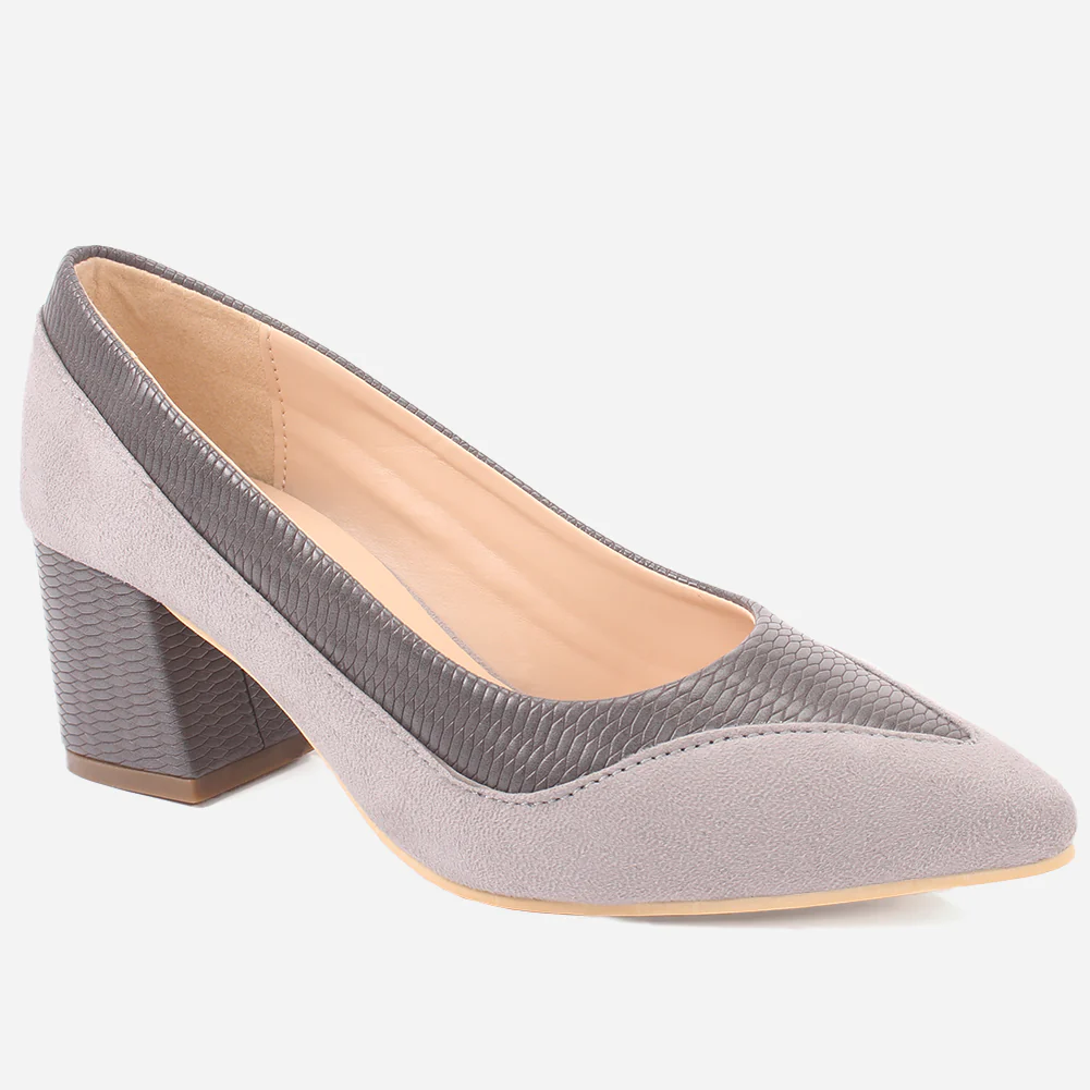 Women "KELLY" Two Tone Block Heel Court Shoes
