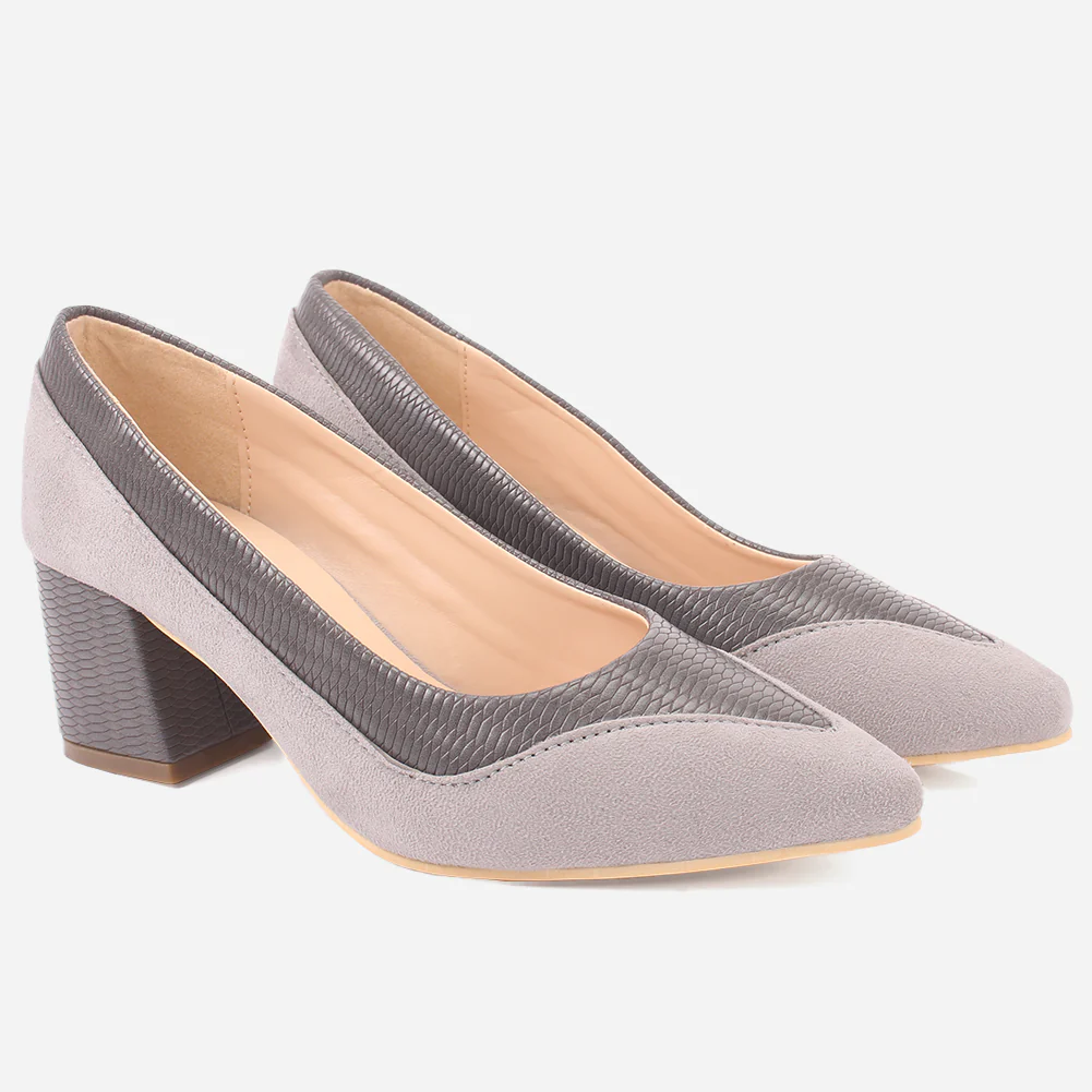 Women "KELLY" Two Tone Block Heel Court Shoes - Image 2
