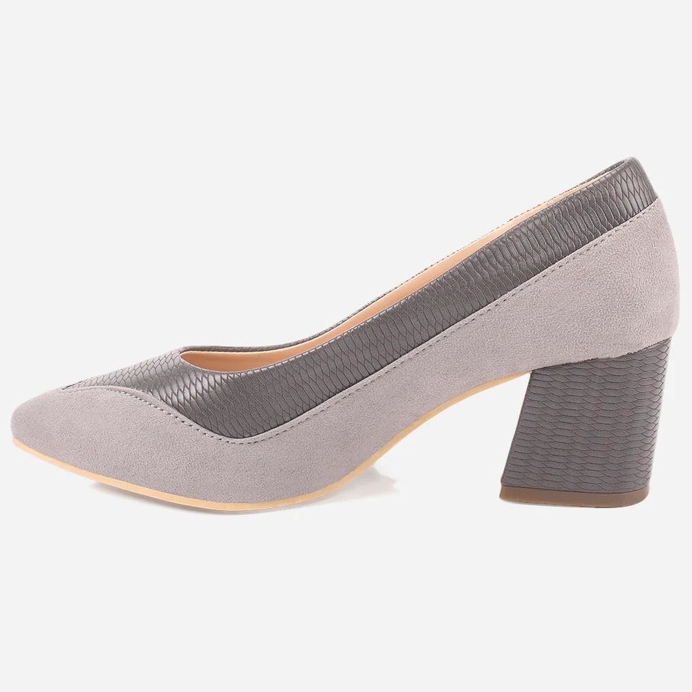 Women "KELLY" Two Tone Block Heel Court Shoes - Image 3