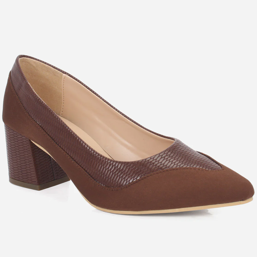 Women "KELLY" Two Tone Block Heel Court Shoes