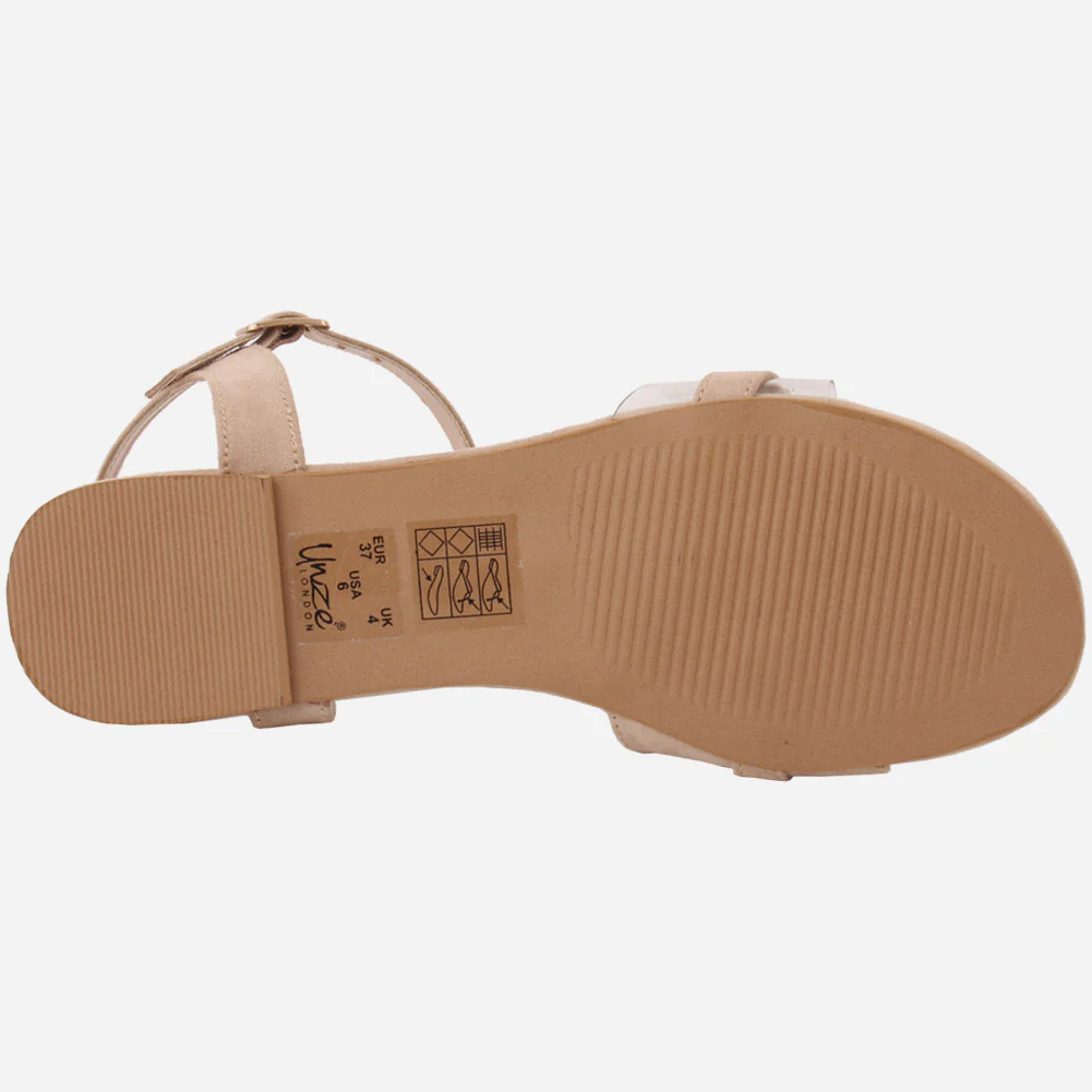 Women "KIM" V Shape Open Toe Ankle Strap Flat Sandals - Image 5
