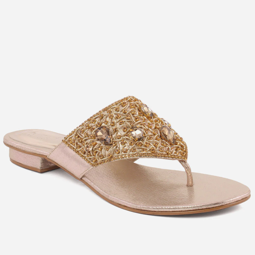 Women “LAURY” Rhinestone Adorned Upper Thong Slip On Flats
