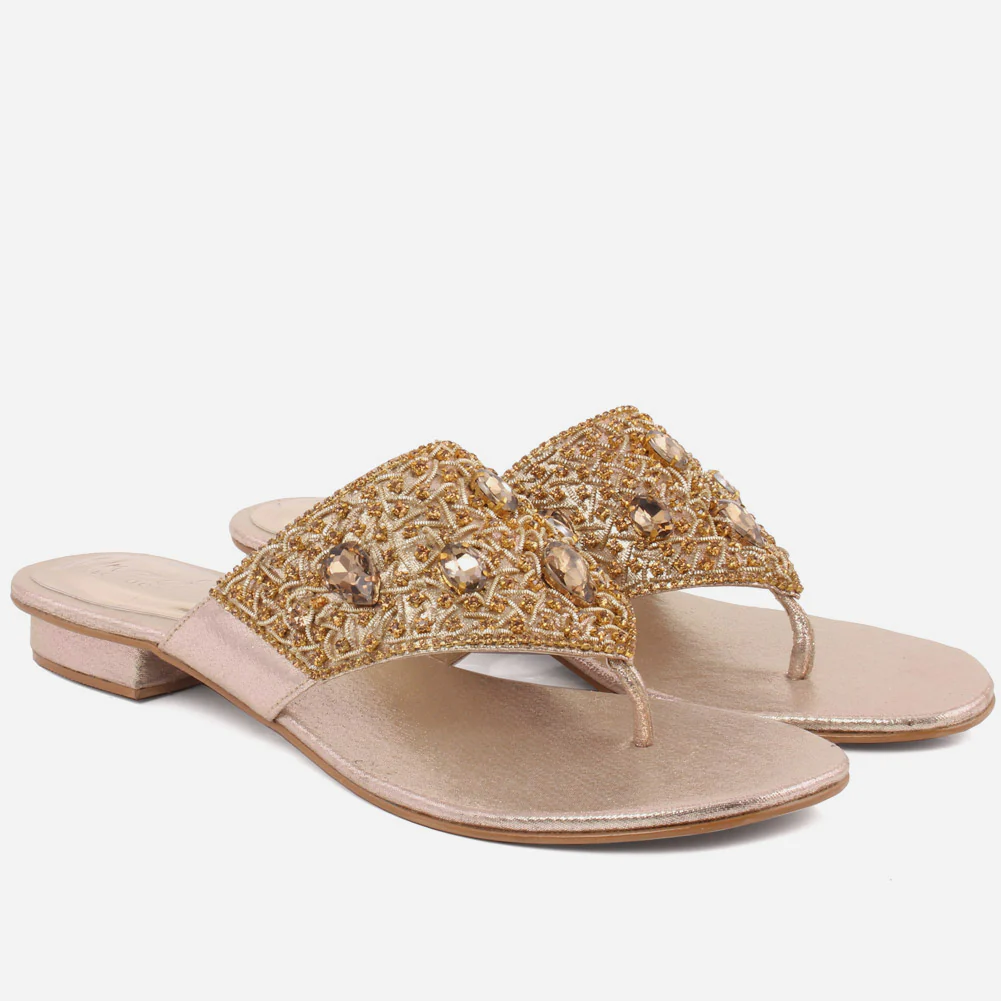 Women “LAURY” Rhinestone Adorned Upper Thong Slip On Flats - Image 2