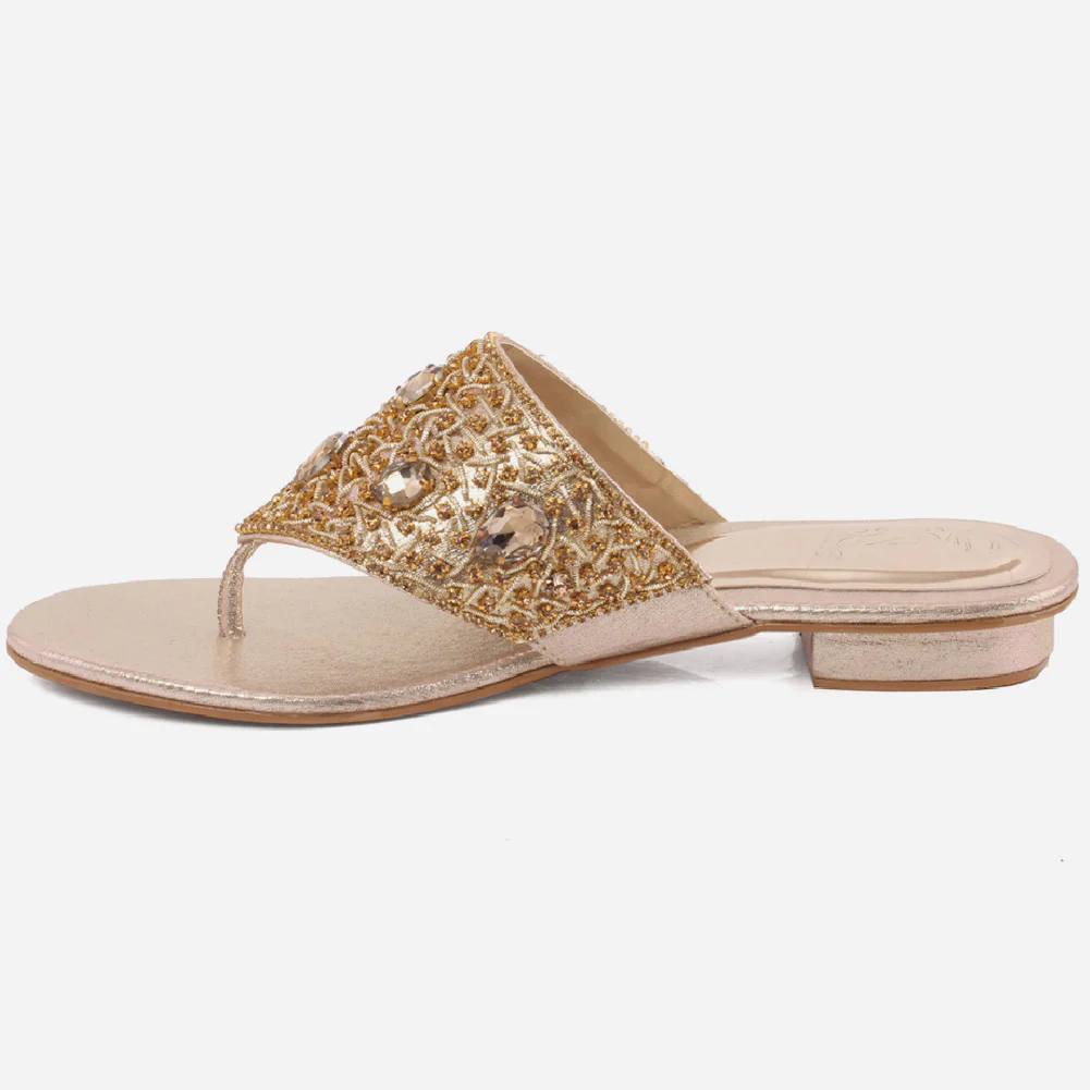 Women “LAURY” Rhinestone Adorned Upper Thong Slip On Flats - Image 3