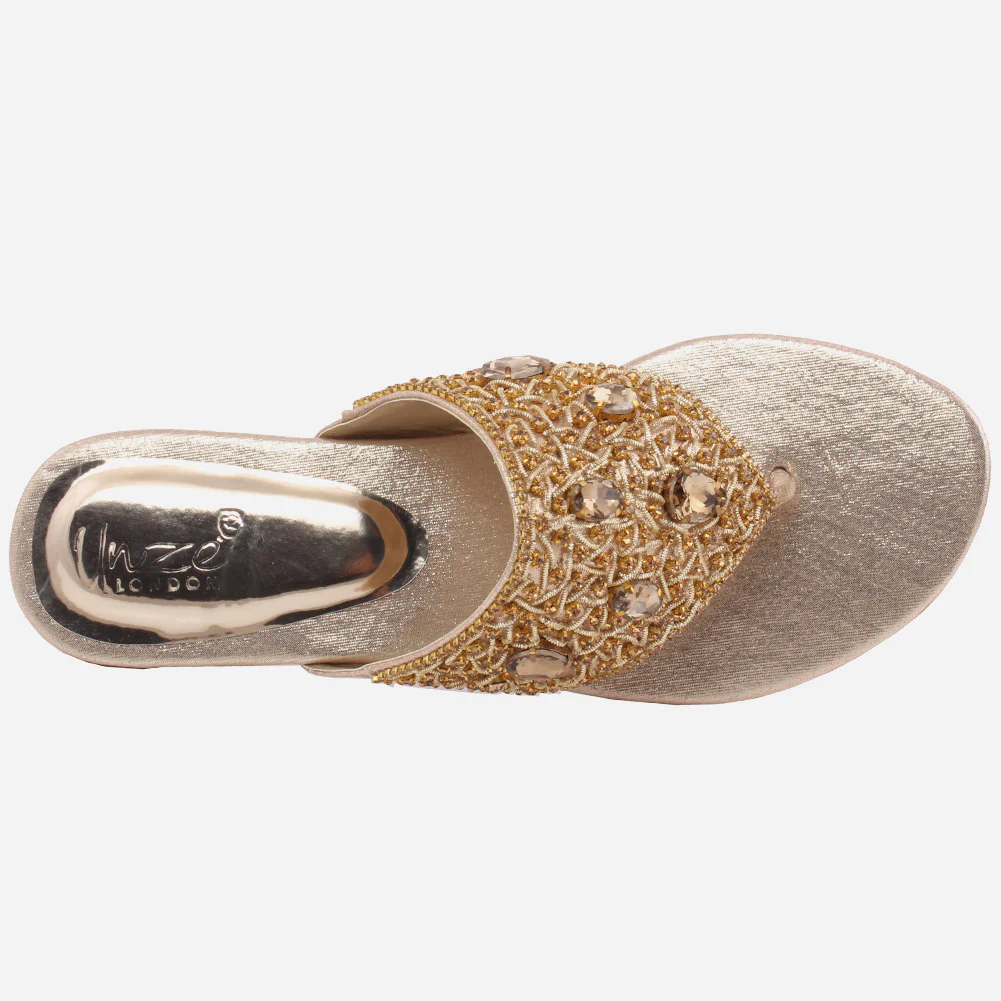 Women “LAURY” Rhinestone Adorned Upper Thong Slip On Flats - Image 4