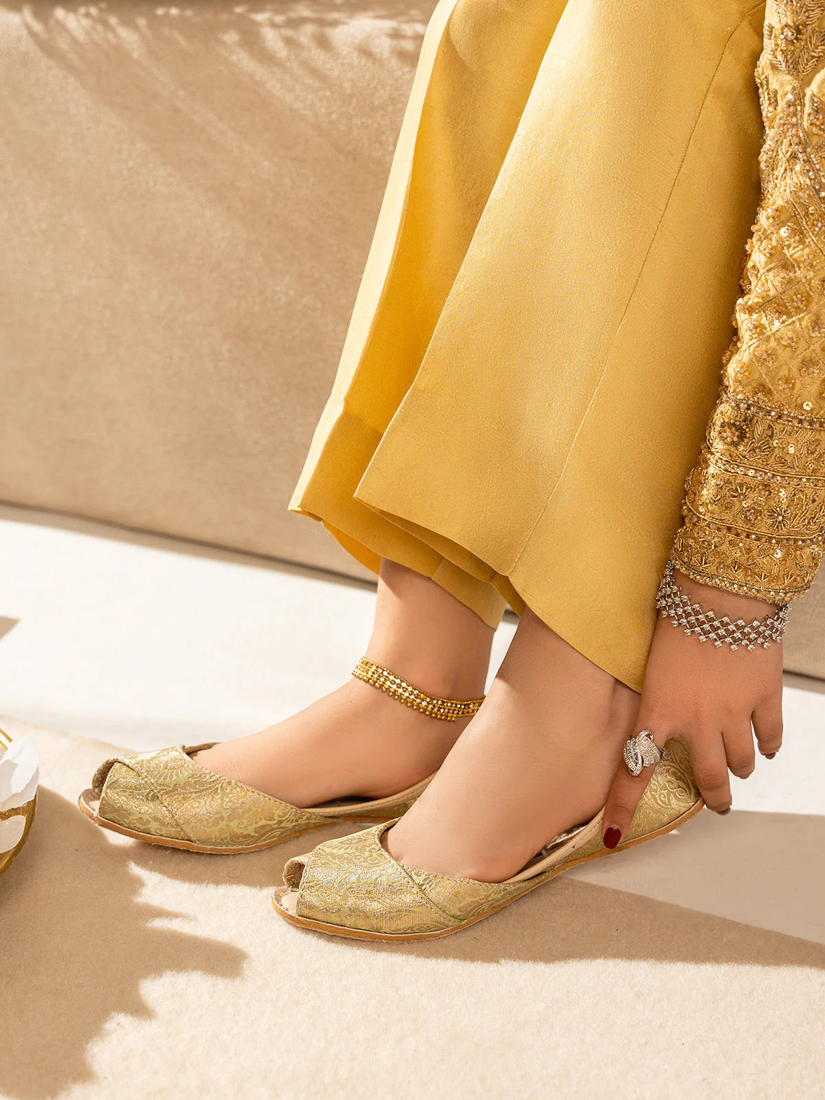 Women "LEHRANI" Open Toe Jamawar Khussa - Image 6