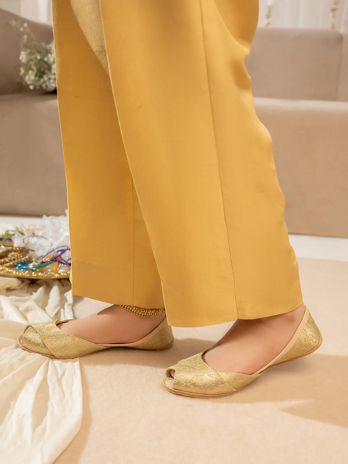 Women "LEHRANI" Open Toe Jamawar Khussa - Image 9