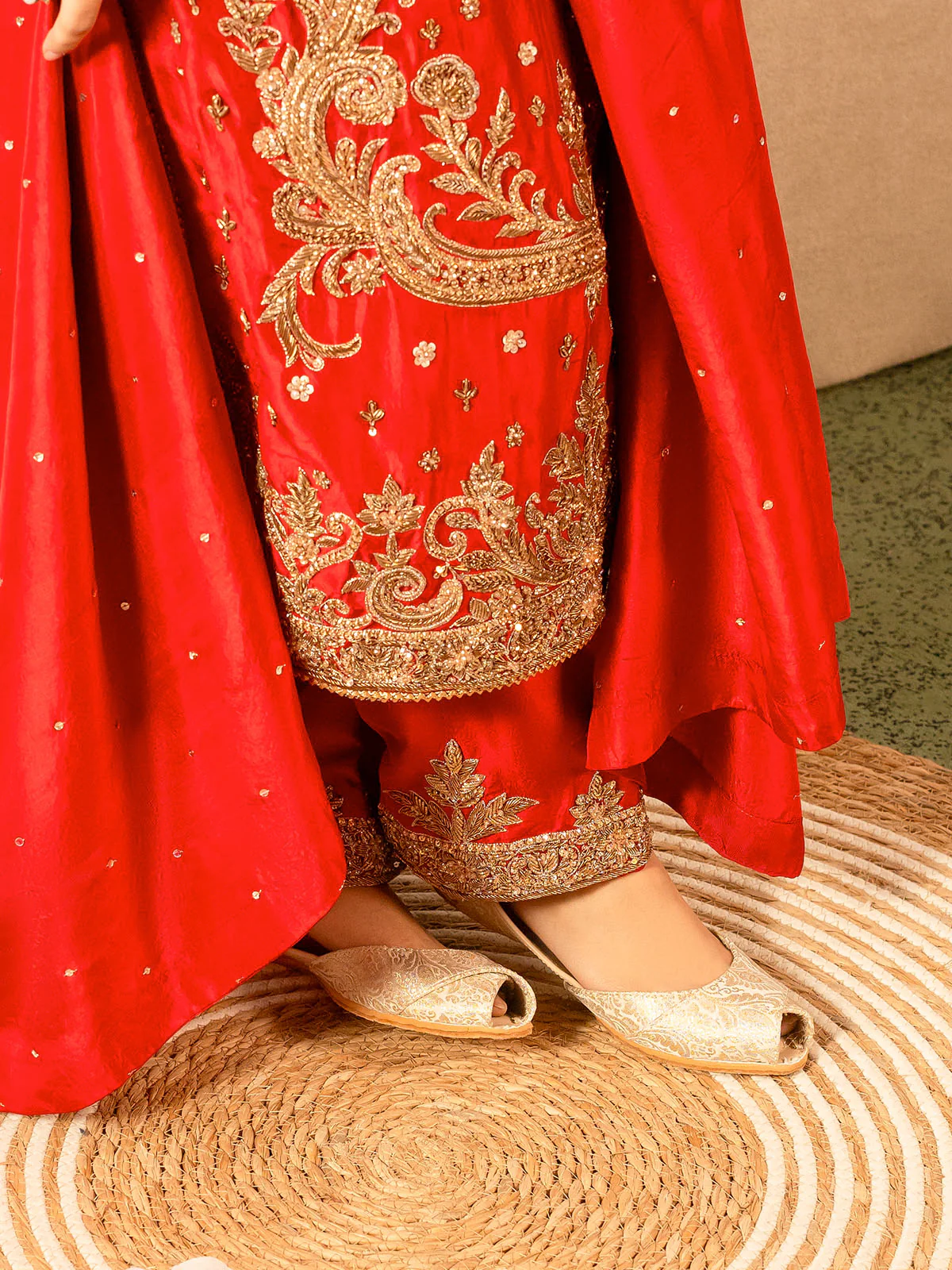 Women "LEHRANI" Open Toe Jamawar Khussa - Image 6