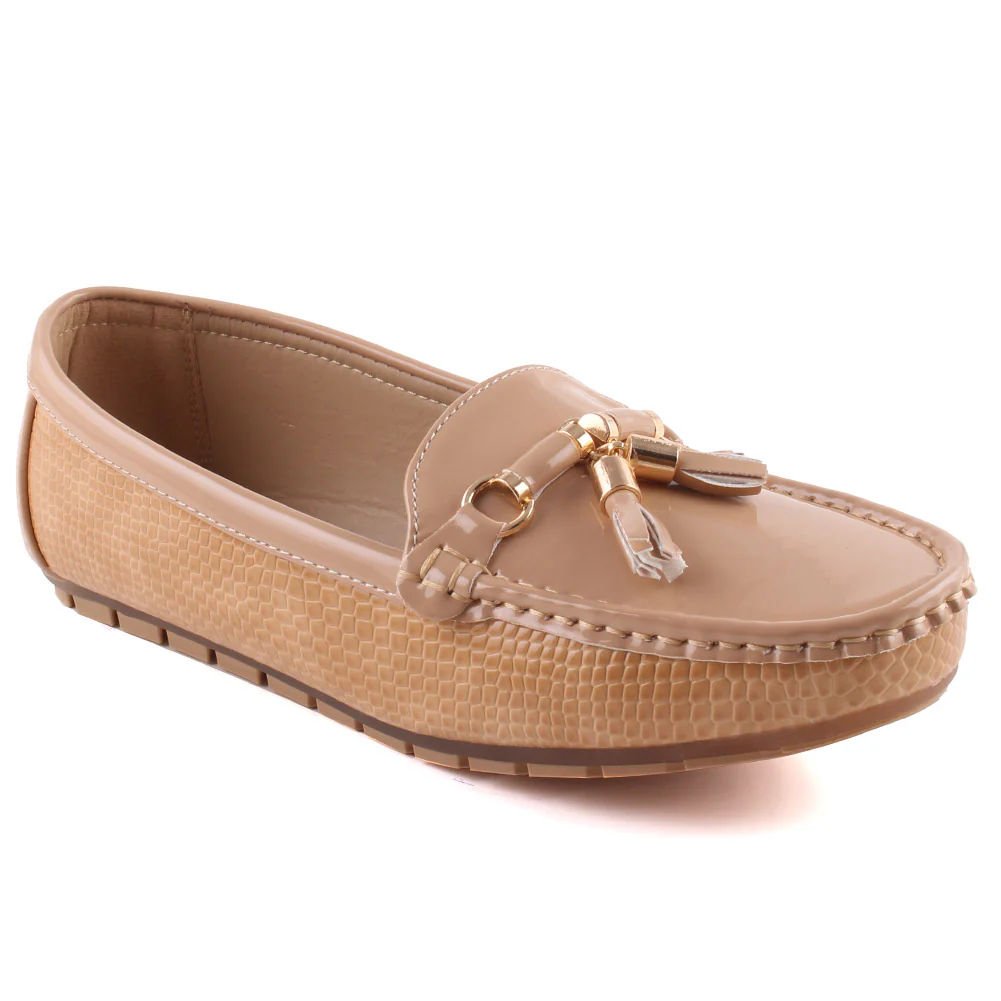 Women “LIVIANA” Tassel Detailed Patent Vamp Snake Textured Dress Moccasin Shoes