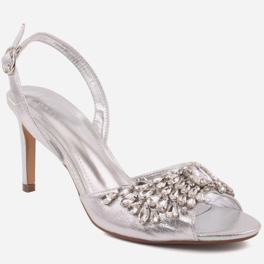 Women "LORNA" Peep Toe Sling Back Sequins Decorated Stiletto Heel Sandals