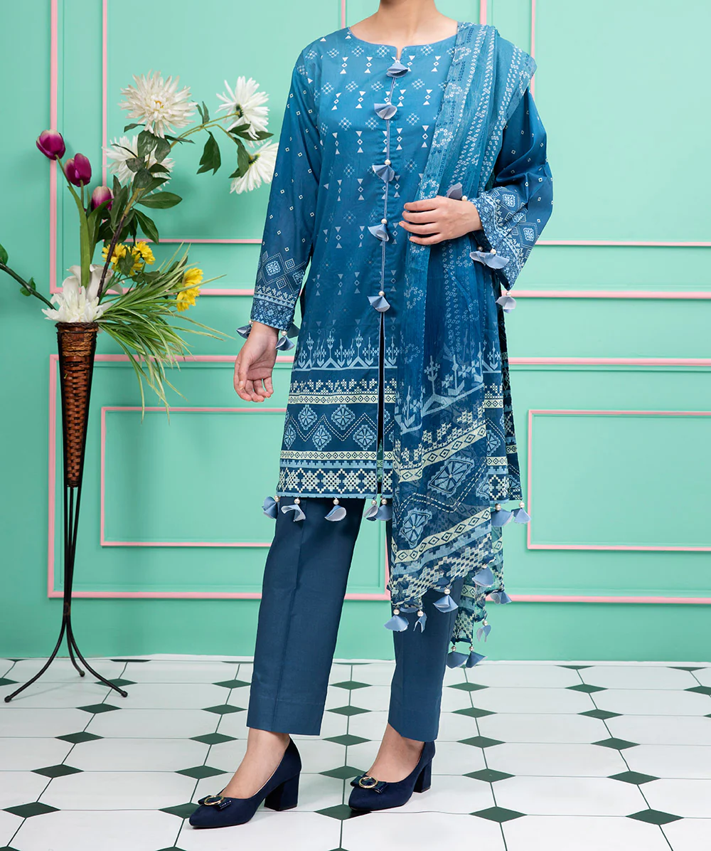 Women "Lucy" 3 Piece Digital Printed Lawn Suit with Chiffon Dupatta