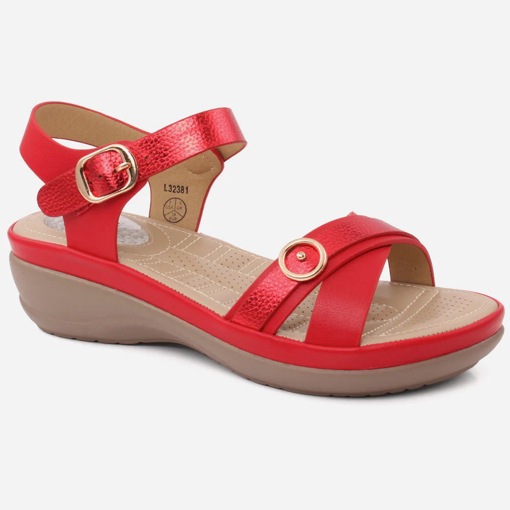 Women "LZZY" Low Wedge Heel Comfort Sandal with Cross Over Strap