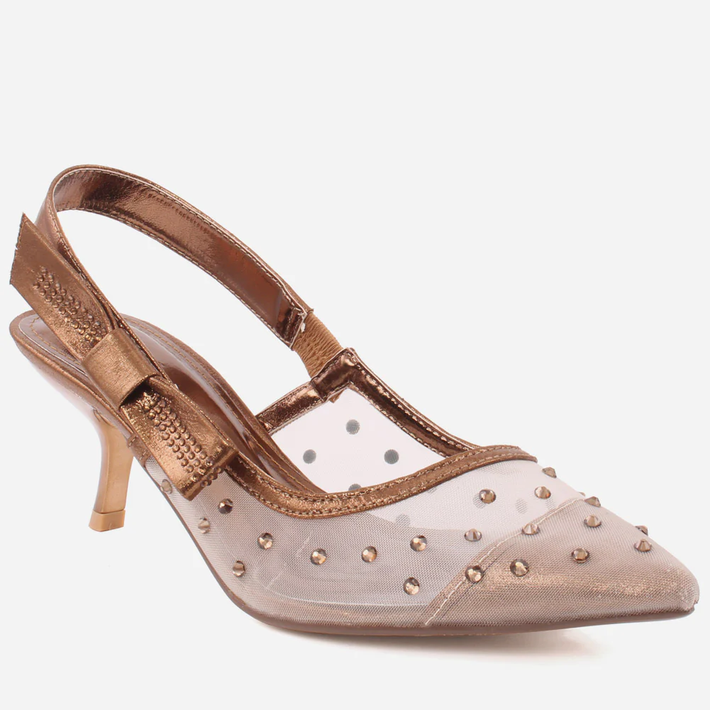 Women "MARVI" Fancy Pointed Toe Polka Net Design Decorated Stiletto Heel Sandals