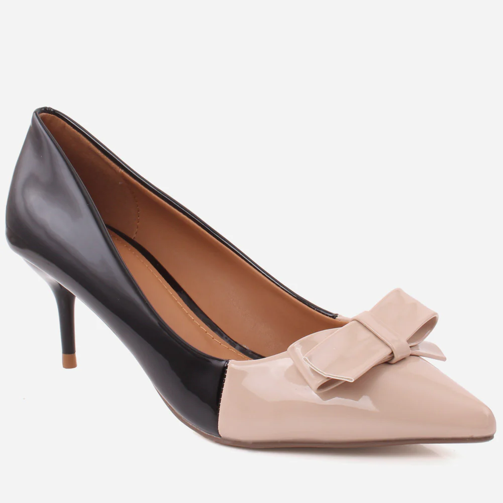Women "MAURY" Dual Color Bow Decorated Pointy Toe Stiletto Courts