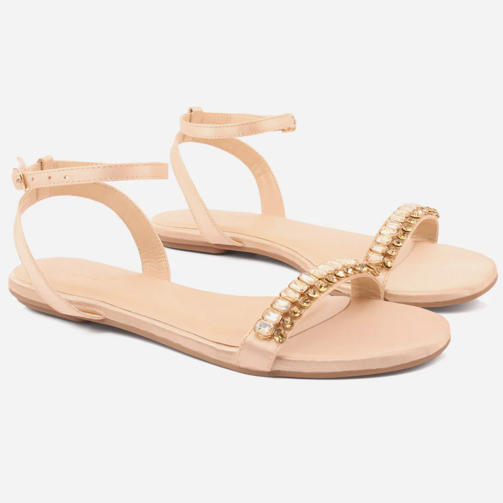 Women "MAY" Gold-Toned Studs Ankle Strap Sandals - Image 2