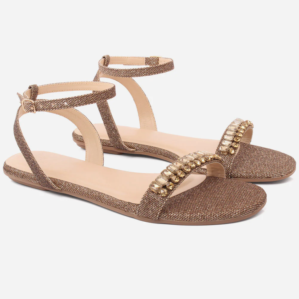 Women "MAY" Gold-Toned Studs Ankle Strap Sandals - Image 2