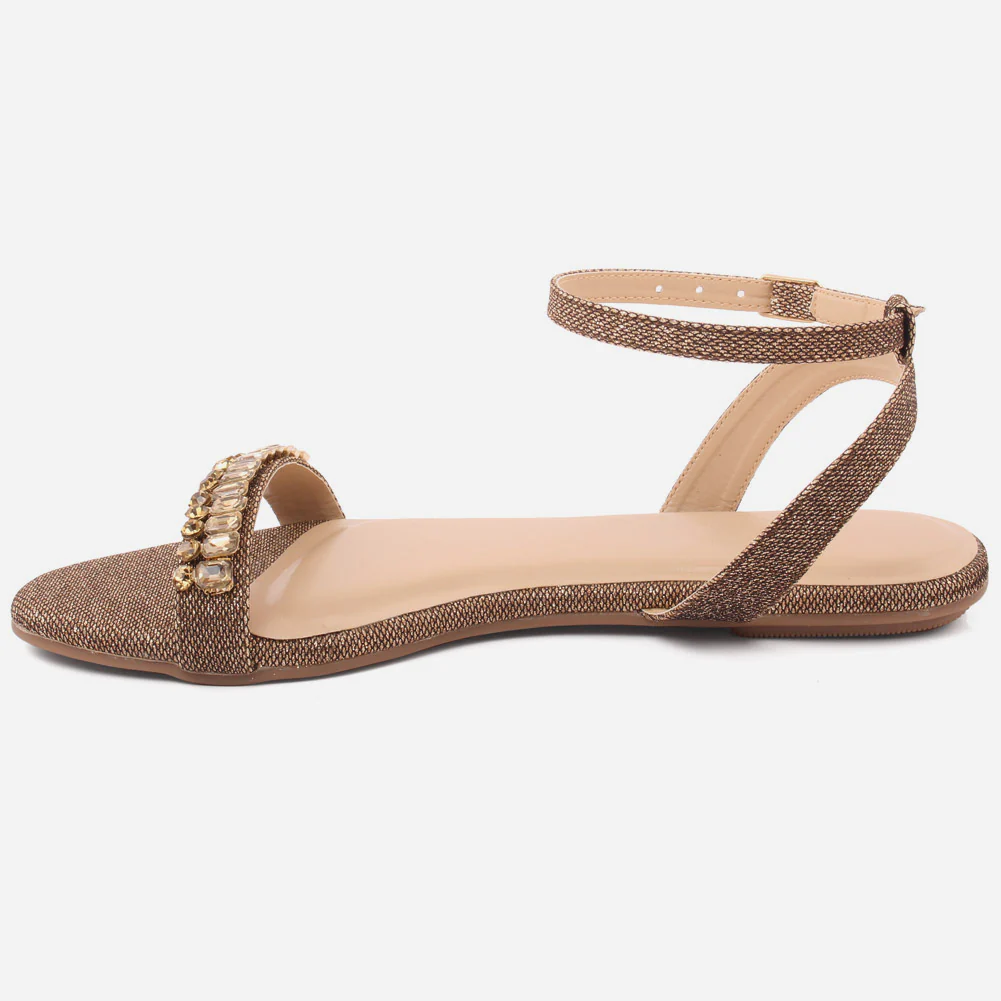 Women "MAY" Gold-Toned Studs Ankle Strap Sandals - Image 3