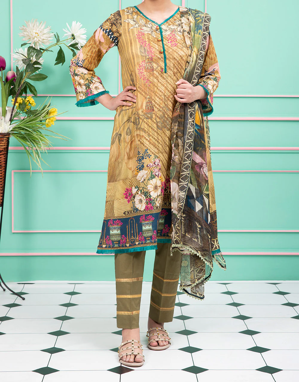 Women "Meriel" 3 Piece Digital Printed Lawn Suit with Chiffon Dupatta