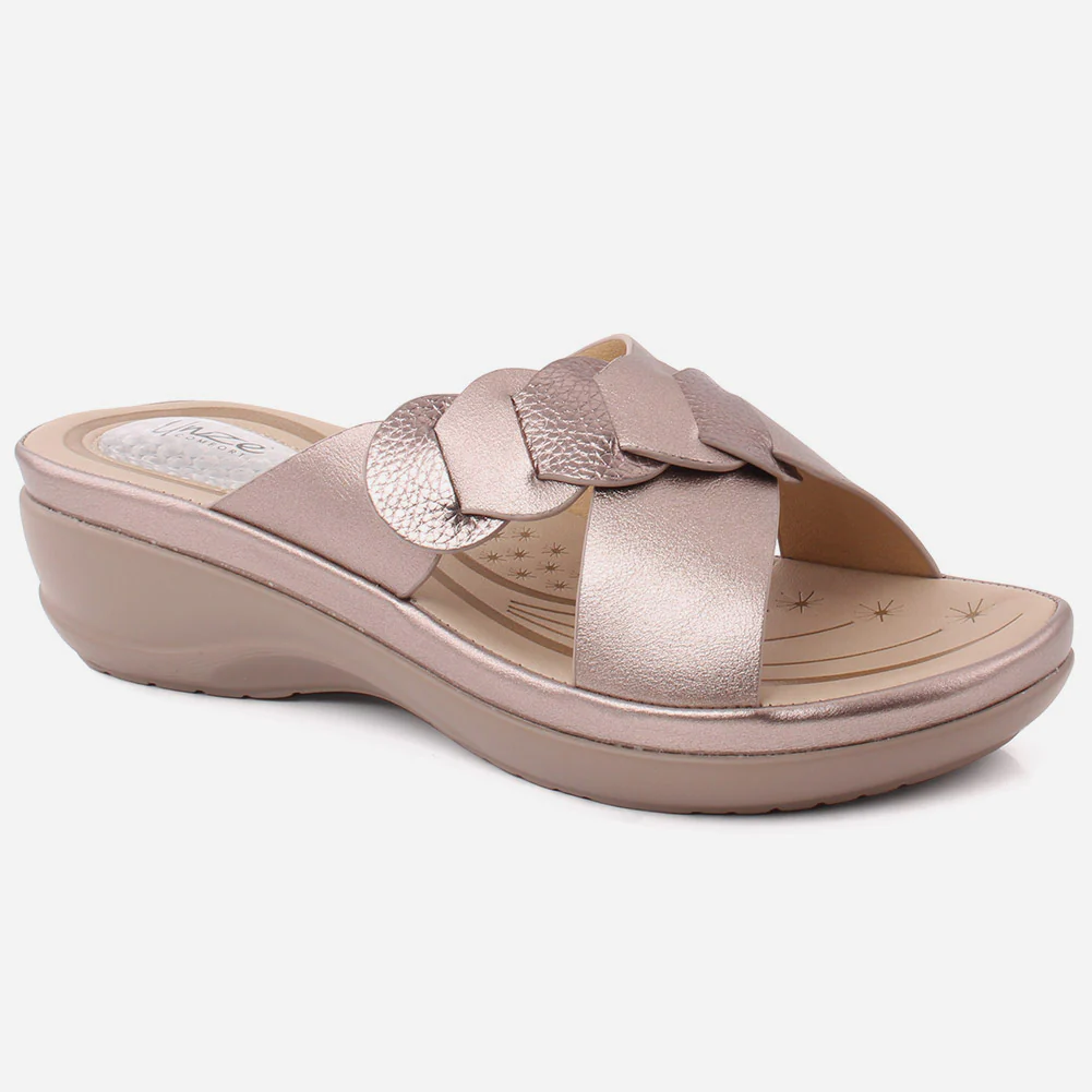 Women "MYA" Open Toe Cross Strap Indoor Outdoor Stylish Strap Comfort Wedge Slippers
