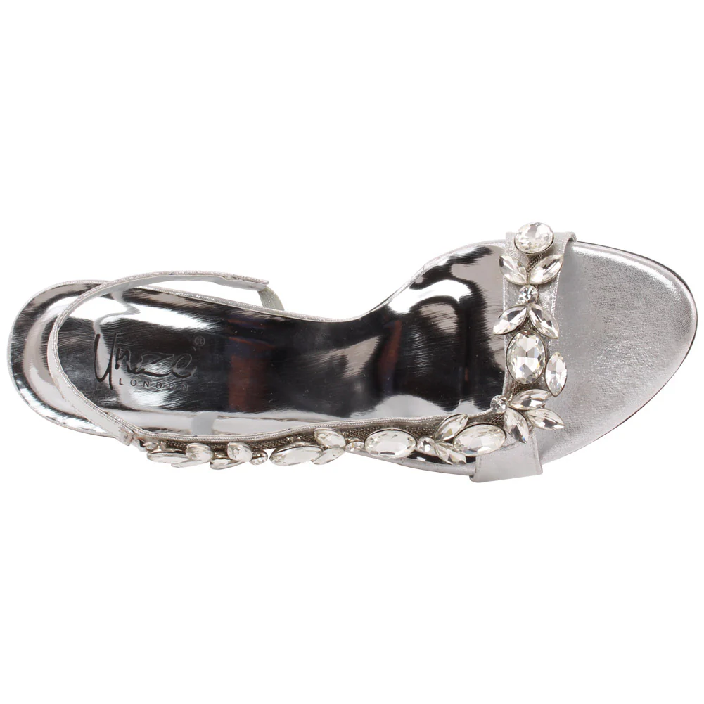 Women “NANCY” Embellished Toe &amp; Side Strap Sling Back Kitten Heel Sandals - Image 4