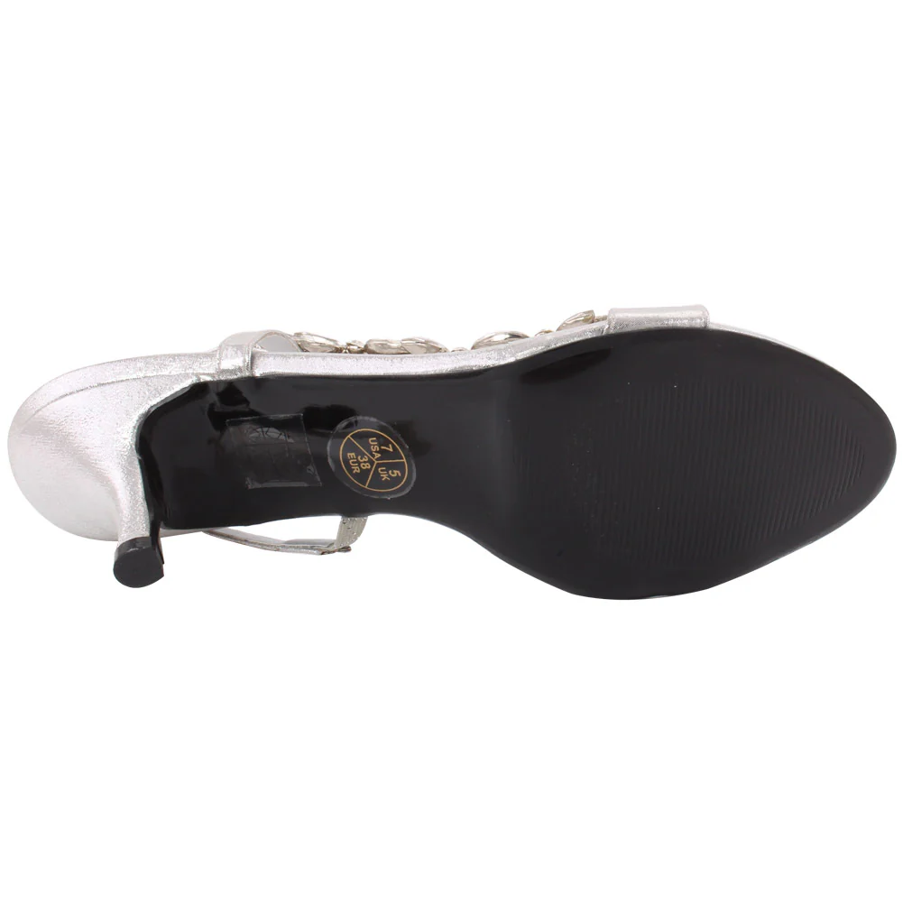 Women “NANCY” Embellished Toe &amp; Side Strap Sling Back Kitten Heel Sandals - Image 5