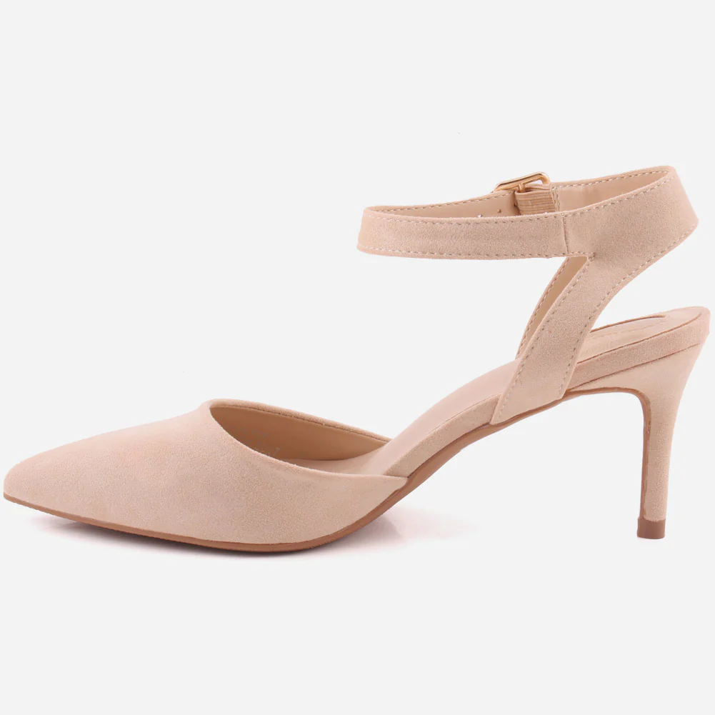 Women "NONA" Pointed Toe Ankle Strap Suede Slip On Heel Sandals - Image 3