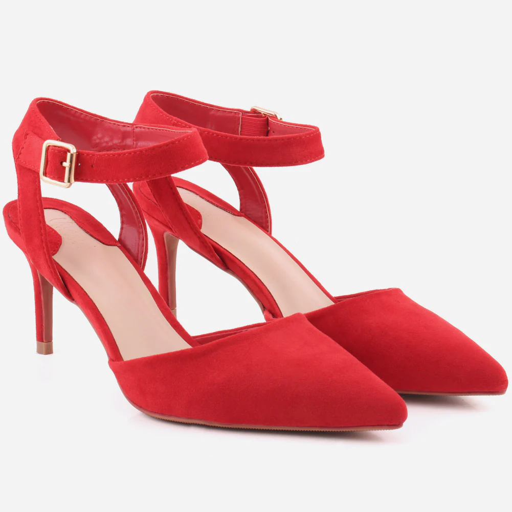 Women "NONA" Pointed Toe Ankle Strap Suede Slip On Heel Sandals - Image 2