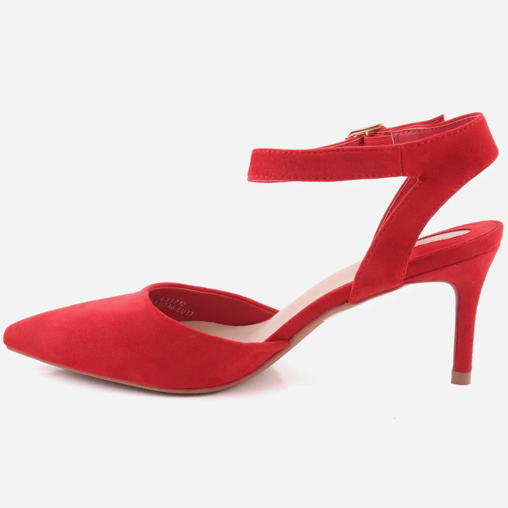 Women "NONA" Pointed Toe Ankle Strap Suede Slip On Heel Sandals - Image 3