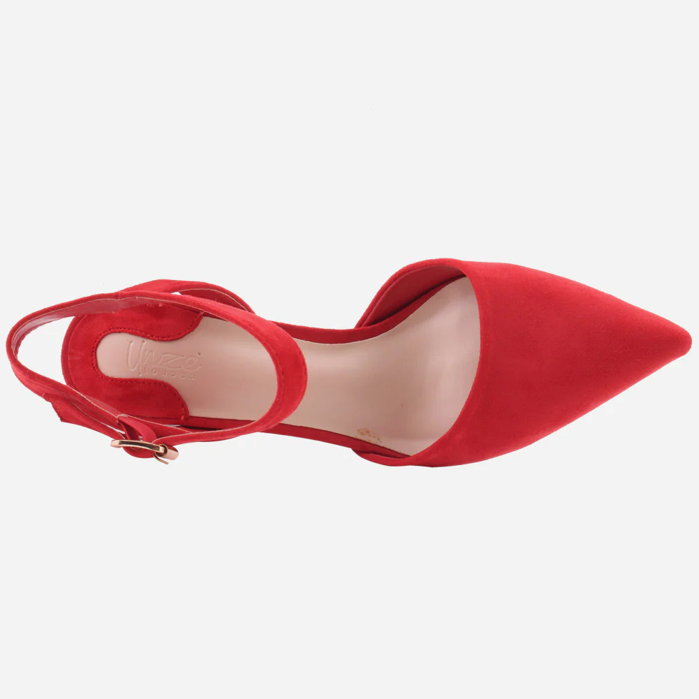 Women "NONA" Pointed Toe Ankle Strap Suede Slip On Heel Sandals - Image 4