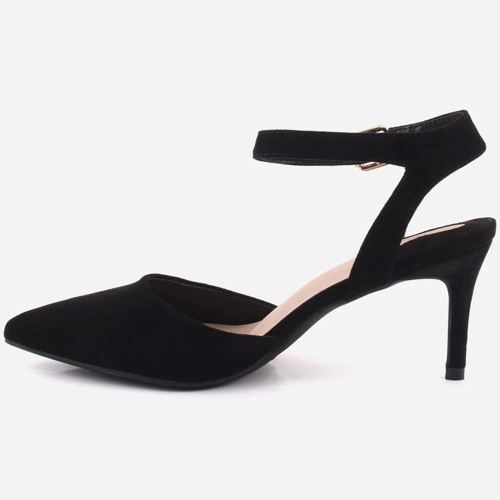 Women "NONA" Pointed Toe Ankle Strap Suede Slip On Heel Sandals - Image 3