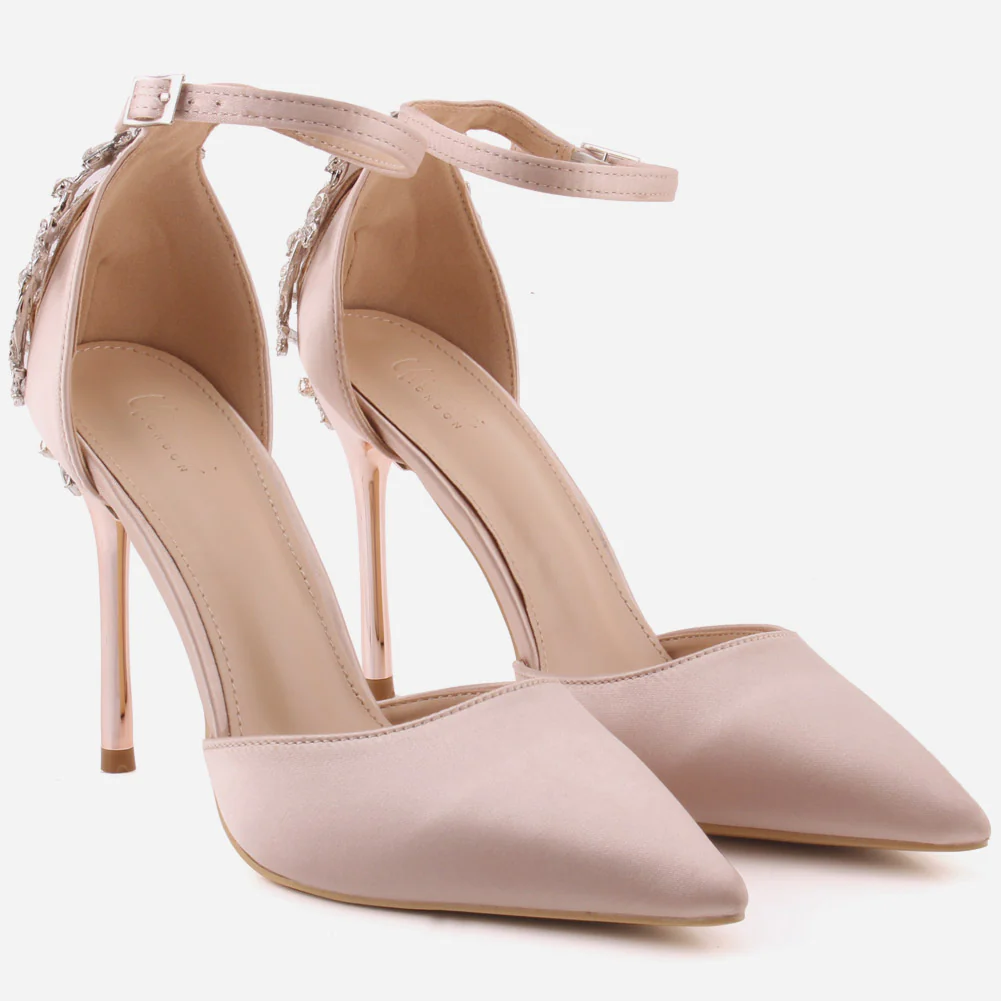 Women "ORIEL" Satin Ankle Strap Decorated Heel Cup Stiletto Heel Sandals - Image 2