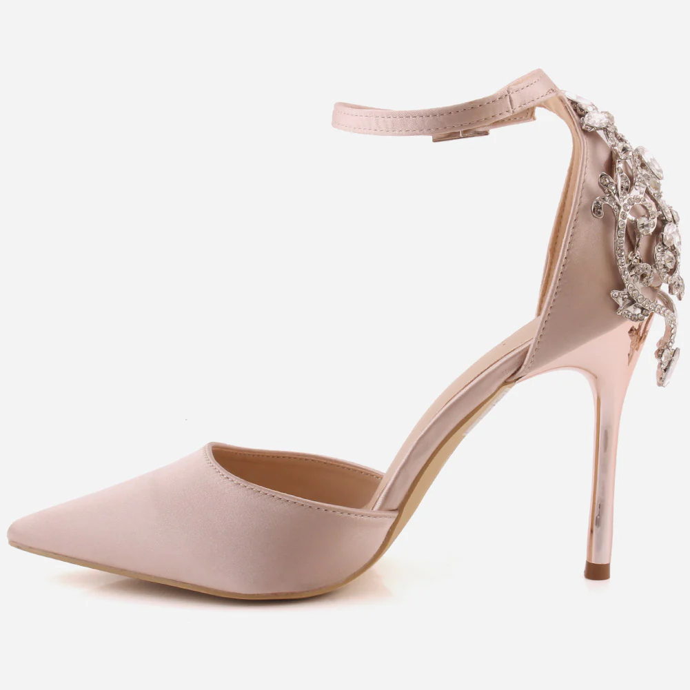 Women "ORIEL" Satin Ankle Strap Decorated Heel Cup Stiletto Heel Sandals - Image 3