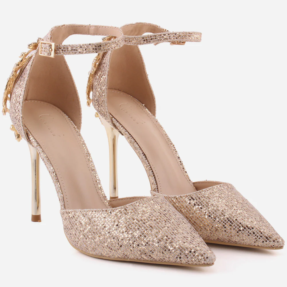 Women "ORIEL" Satin Ankle Strap Decorated Heel Cup Stiletto Heel Sandals - Image 2