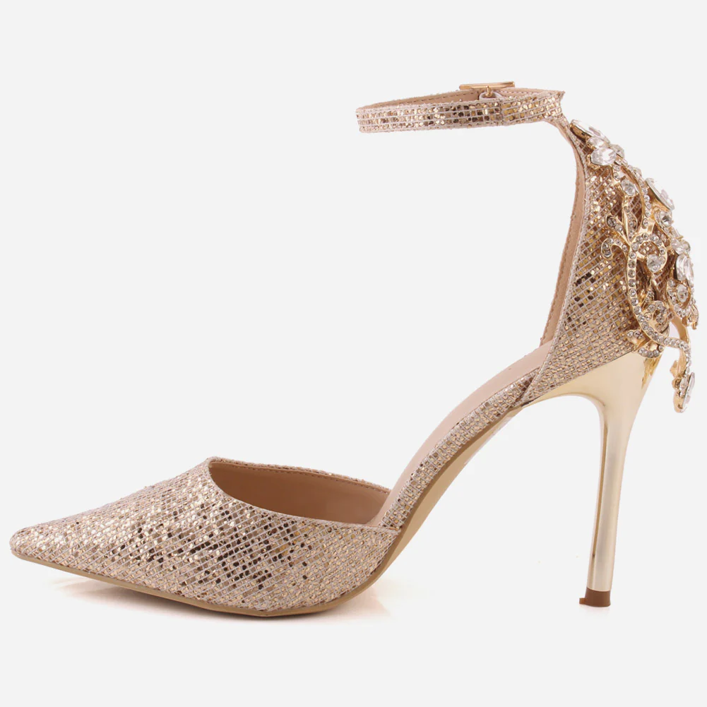 Women "ORIEL" Satin Ankle Strap Decorated Heel Cup Stiletto Heel Sandals - Image 3