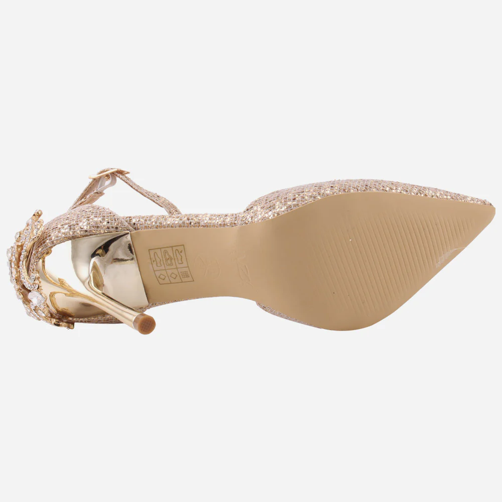Women "ORIEL" Satin Ankle Strap Decorated Heel Cup Stiletto Heel Sandals - Image 5