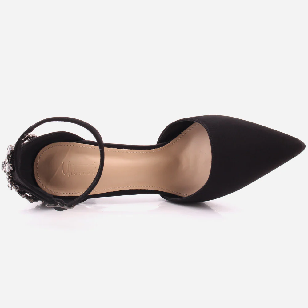 Women "ORIEL" Satin Ankle Strap Decorated Heel Cup Stiletto Heel Sandals - Image 4