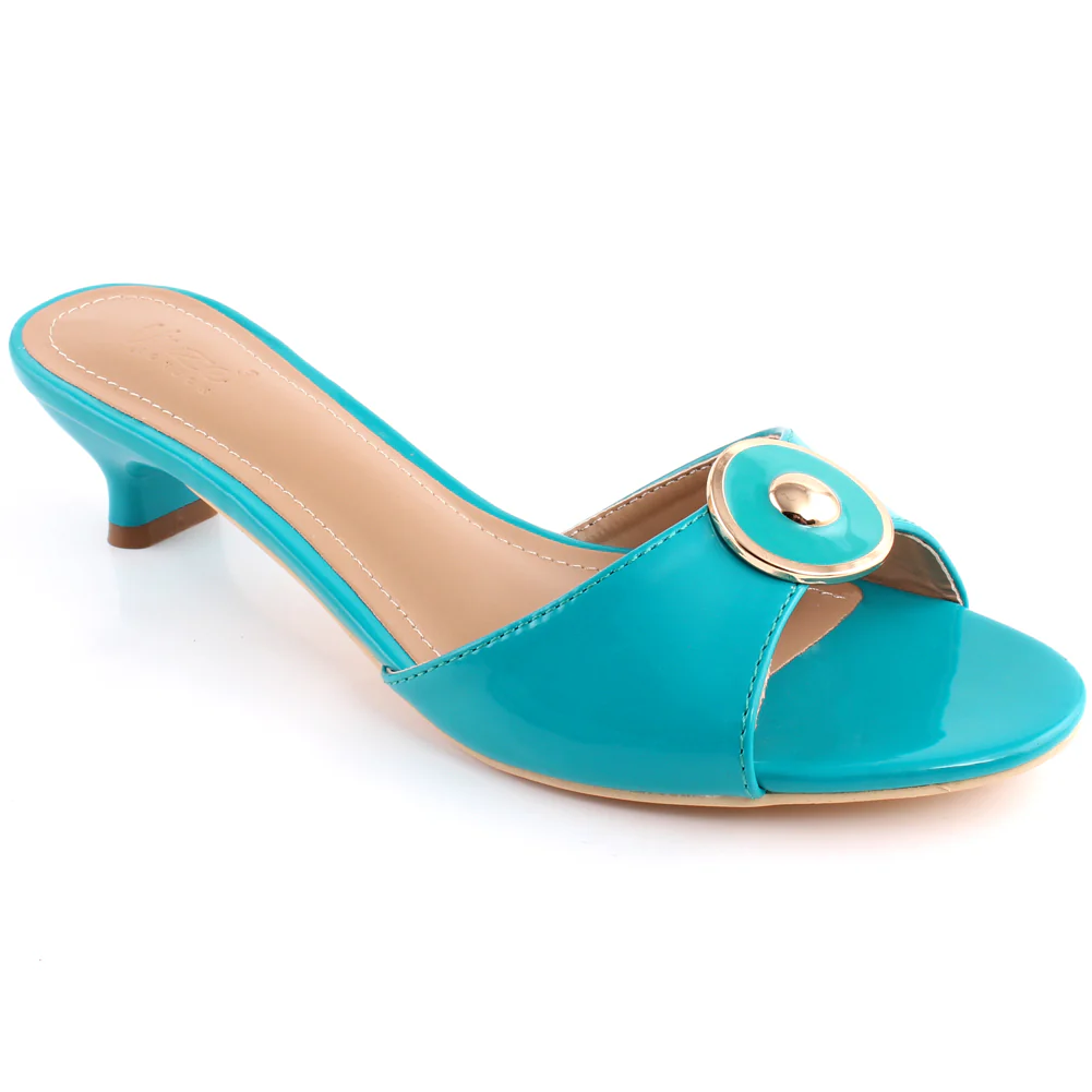 Women "PALIN" Round Buckle Adorned Slip On Heel Sandals